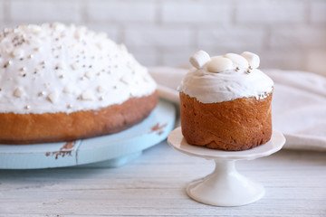 Traditional Russian Easter bread on cake stand