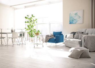 Modern interior of cozy living room