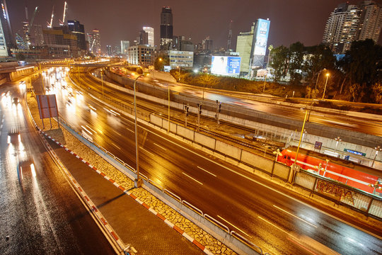 Tel Aviv 03 December, 2016: Tel Aviv city at night, Ayalon high-way