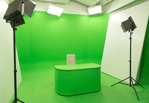 Green screen chroma key background modern tv studio setup