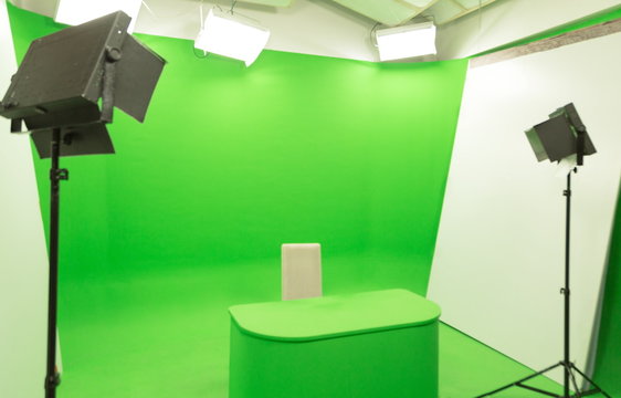 Green screen chroma key background modern tv studio setup