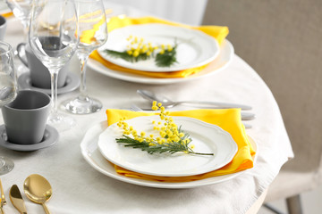 Table setting for dinner in restaurant