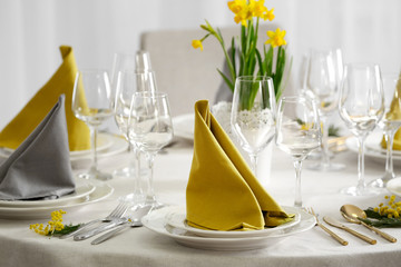 Table setting for dinner in restaurant