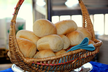 bread basket A basket of freshly made bread all ready to eat