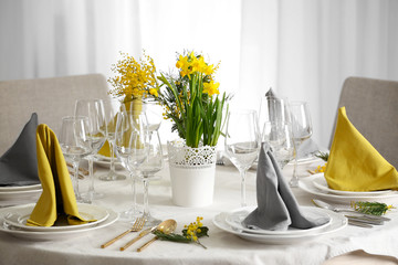 Table setting for dinner in restaurant