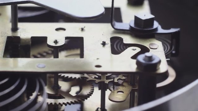 Analog clock mechanism working close up