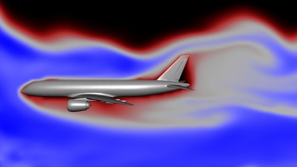 Air flow around airplane body. Profile side view. 3d render