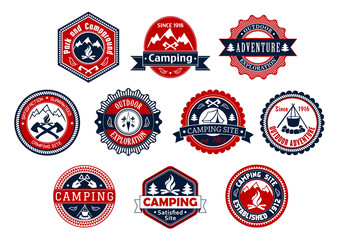 Naklejka premium Camping, outdoor adventure badge for travel design