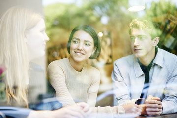 Sweden, Portrait of friends talking