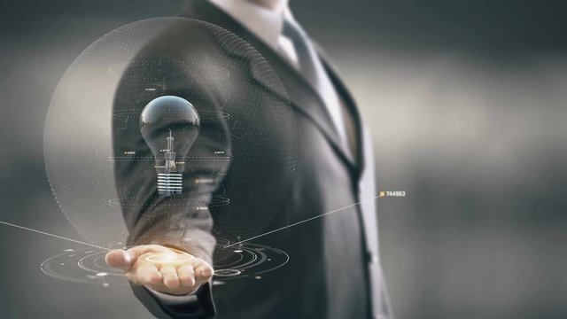 Bulb Yellow with hologram businessman concept