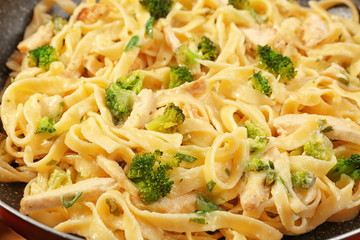 Tasty Italian chicken Alfredo, closeup