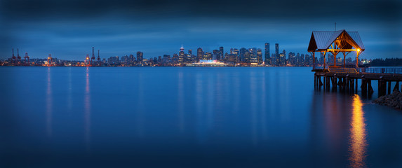 Vancouver Skyline Panorama. The Vancouver skyline across Burrard Inlet from North Vancouver.

