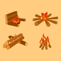 Isolated illustration of campfire logs burning bonfire and firewood stack vector