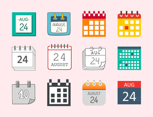 Vector calendar web icons office organizer business graphic paper plan appointment and pictogram reminder element for event meeting or deadline illustration.