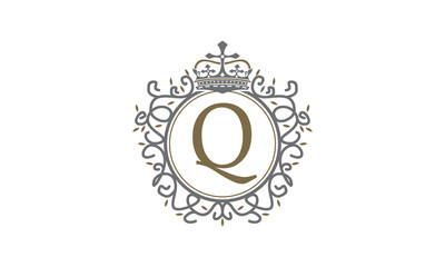 Crown Leaf Logo Initial Q