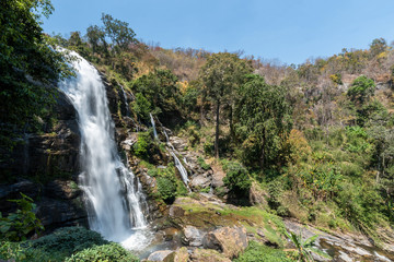 Naklejka na ściany i meble Wachirathan waterfall in Doi Inthanon National Park. Chiangmai province,Thailand.