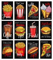 Fast food menu chalkboard poster set