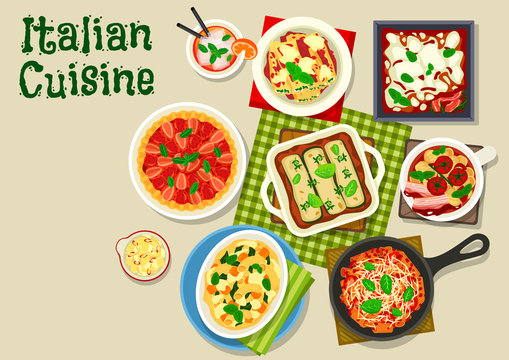 Italian cuisine icon with pasta and lasagna