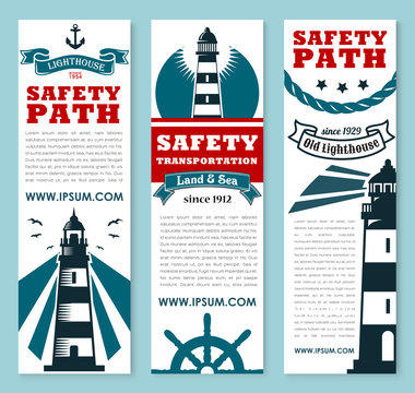 Lighthouse, nautical safety banner set design
