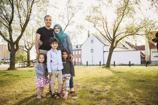 Sweden, Blekinge, Solvesborg, Family posing in park