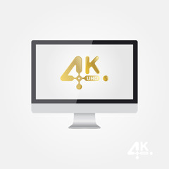 4K Ultra HD golden vector icon on the monitor screen. Flat vector illustration EPS10