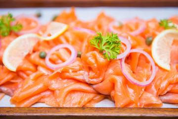 smoked salmon ready for eat in restaurant