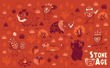 Naklejka premium Stone Age vector set
