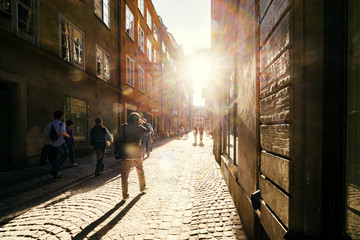 Sweden, Stockholm, Old town street in sunlight