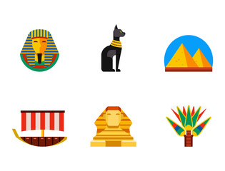 Set of vector flat design egypt travel icons culture ancient elements illustration.