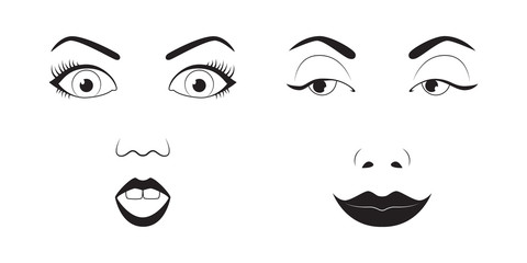Girl emotion face cartoon vector illustration and woman emoji icon cute symbol character human expression sign female avatar tongue feeling.