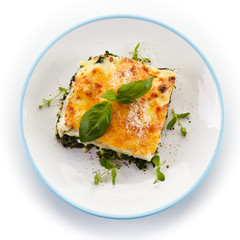 Vegetarian lasagna with spinach - obrazy, fototapety, plakaty
