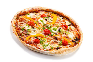 Pizza with cheese and mushrooms