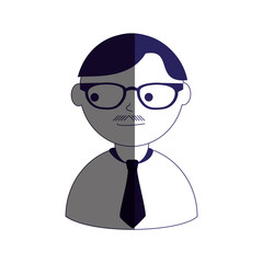 man half body silhouette color with mustache and tie and glasses