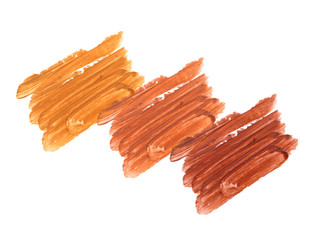 Collection of smudged lipsticks isolated on white