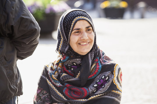 Sweden, Bleking, Solvesborg, Portrait of woman wearing headscarf