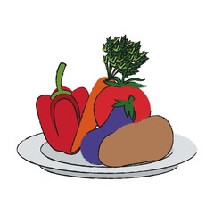 dish with vegetable icon over white background. vector illustration