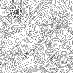Tribal ethnic background. Hand-drawn doodles, seamless pattern. All elements are not cropped and hidden under mask, place the pattern on canvas and repeat