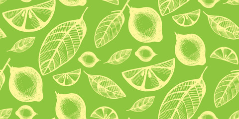 Seamless background with citrus fruit and leaves