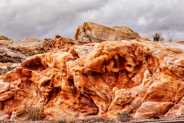 Landscape with closeup of Rock Formations in desert of southern Nevada, USA