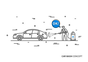 Car wash vector illustration. Touchless carwash line art concept.
