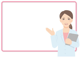 白衣の女性 医師 薬剤師 ホワイトボード