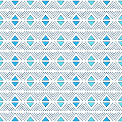 Seamless sketch vector pattern. Blue triangle background. Hand drawn abstract  ornament