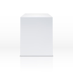 Realistic white cube box, 3d podium, blank pedestal vector illustration