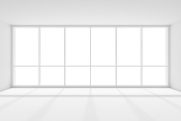Large window in white empty room with sunlight