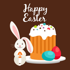 Rabbit and Easter cake greeting card