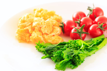 salad with boiled green rape blossoms