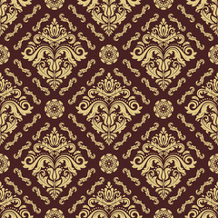 Damask vector classic golden pattern. Seamless abstract background with repeating elements. Orient background
