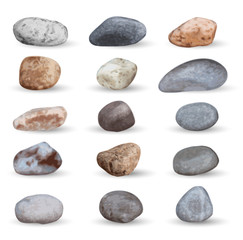 Naklejka na ściany i meble Vector see stones and pebbles collection isolated on white