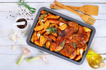 golden crispy grilled chicken tabaka, top view