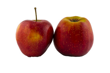 Two red juicy apples. Apples isolated on white background.